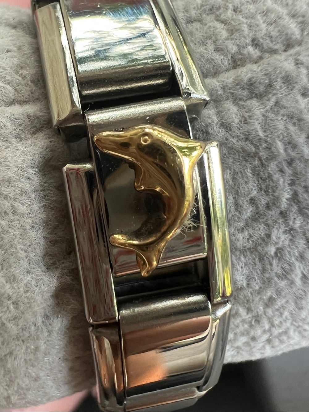 90’s Vintage JAD Stainless Steel Polished Charm Bracelet 3 gold accent charms - Picture 3 of 5